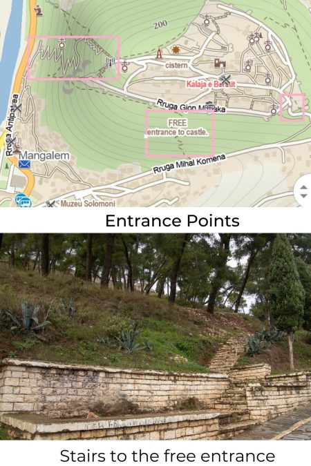 Entrance Points Berat Castle Map of entry points to the castle in Berat