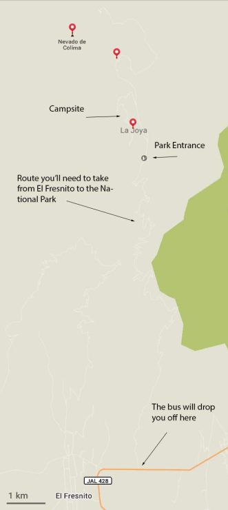 Map El Nevado de Colima Map National Park El Nevado de Colima