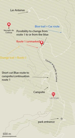Map Hikes El Nevado Hiking trails El Nevado de Colima National Park