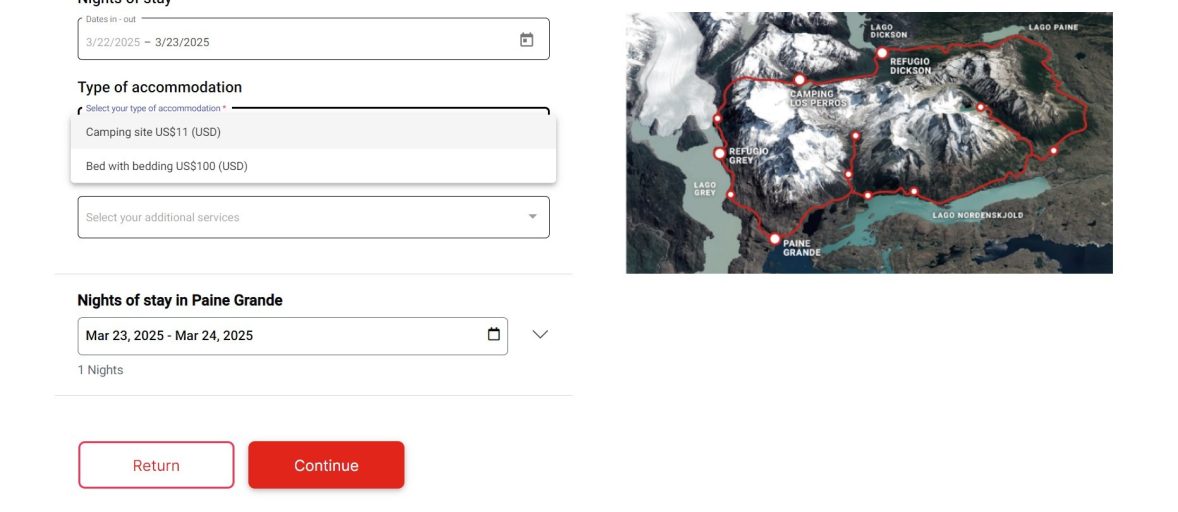 step 4.5 selecting accommodation vertice Adding dates and selecting accommodation type on the vertice website